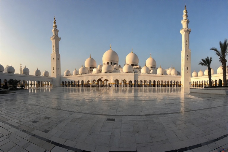 White domes of Sheikh Zayed Mosque glowing under the sun in Abu Dhabi